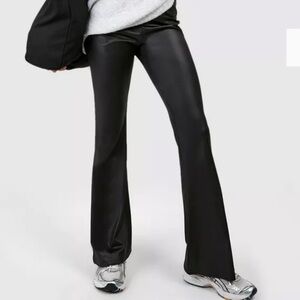 Boohoo Wet Look High Waisted Flared Pants SZ 8